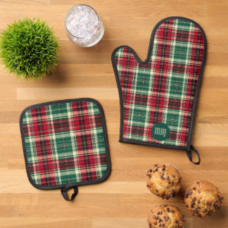 Set De Manoplas Holiday Christmas Tartan 