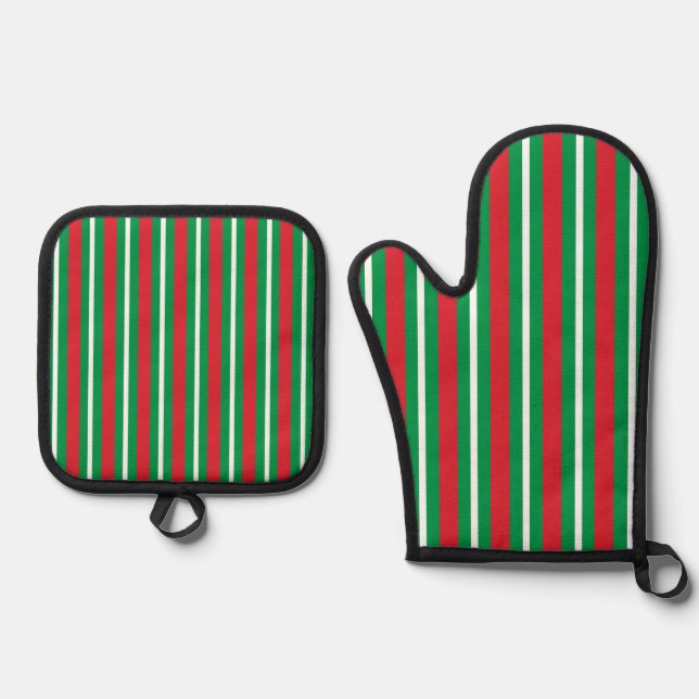 Set De Manoplas Holiday Colours Green Red White Stripes (Anverso)
