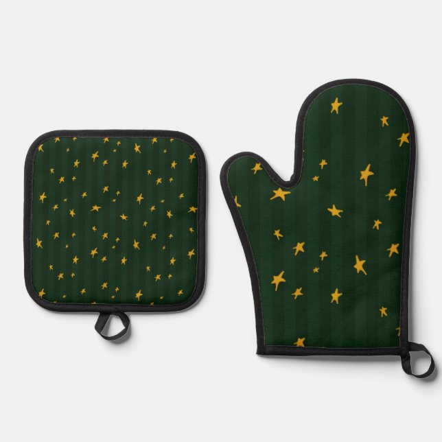 Set De Manoplas Holiday Green Yellow Stripe Star Christmas  (Anverso)