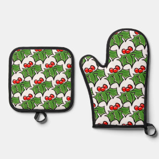 Set De Manoplas Holly Leaves Holly berries vacaciones divertidas b