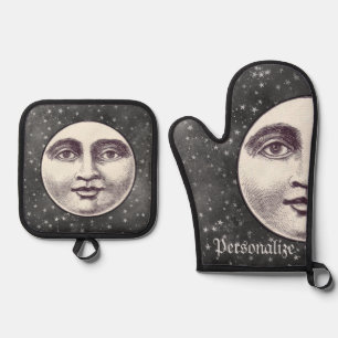 Set De Manoplas Hombre vintage en la luna con la cara llena estrel