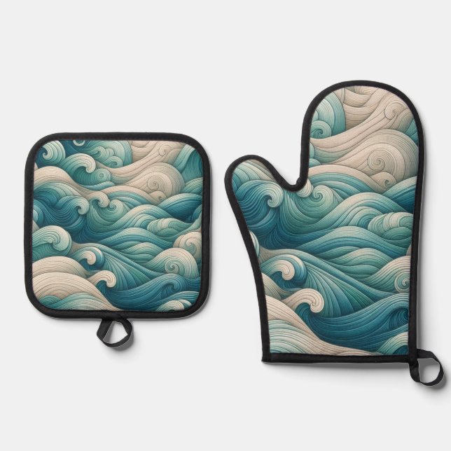 Set De Manoplas Home Studio Ocean Wave Swirl (Anverso)