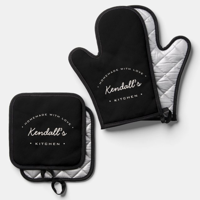 Set De Manoplas Homemade with Love Black white personalizada (Anverso/Reverso)
