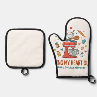 Set De Manoplas Horneando con todo mi corazón y creando recuerdos 