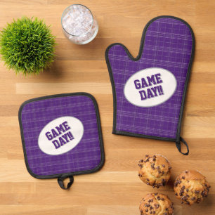 Set De Manoplas Horno Frog Purple Plaid Pattern Day