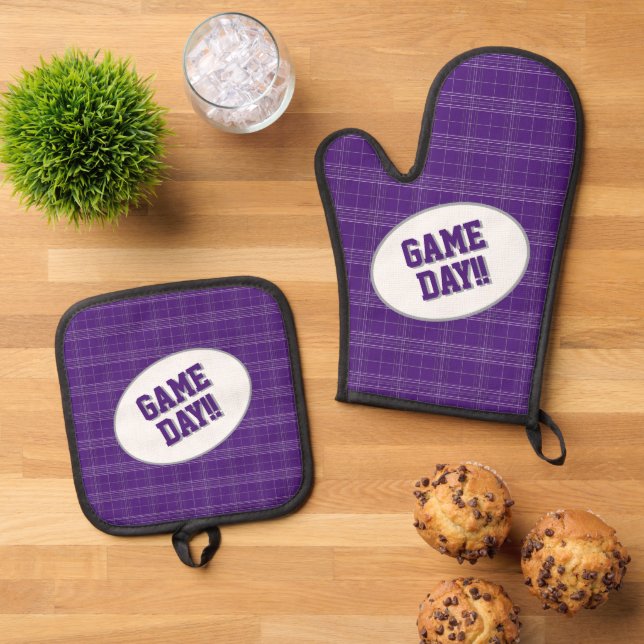 Set De Manoplas Horno Frog Purple Plaid Pattern Day (De arriba hacia abajo)