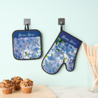 Set De Manoplas Hortensia Azul con Nombre Personalizado y Direcció