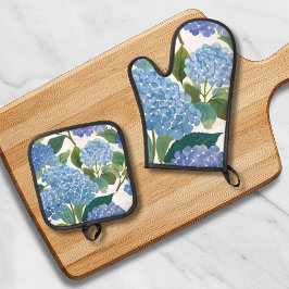 Set De Manoplas Hortensias Azules | Hermoso Arbusto Floral