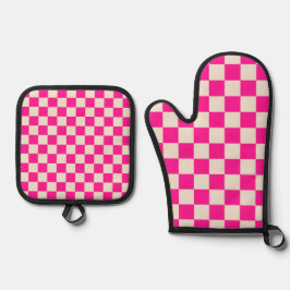 Set De Manoplas Hot pink and tan checkerboard pattern