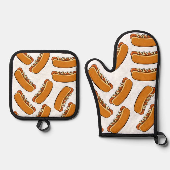 Set De Manoplas Hotdogs Oven Mitt & Pot Holders (Anverso)