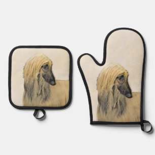 Set De Manoplas Hound afgano Black Masked Red Painting Mascota Per