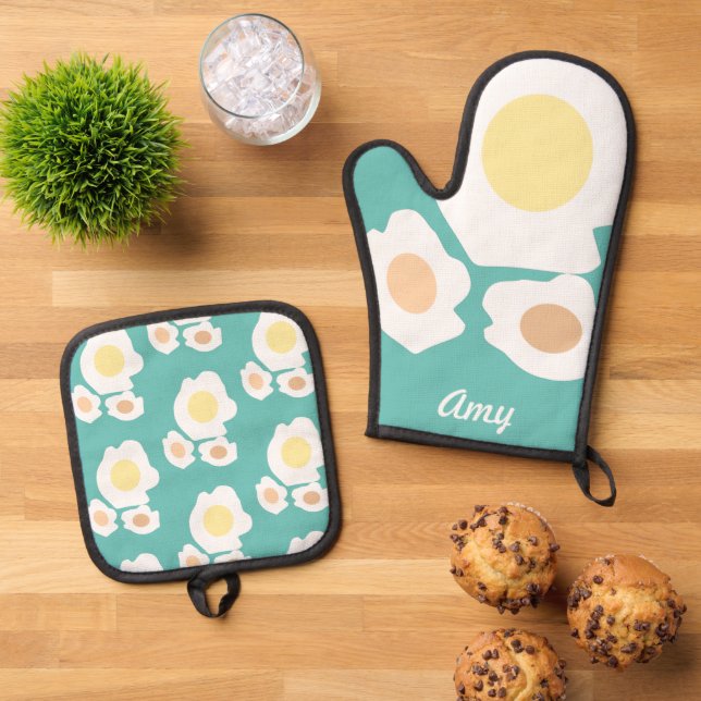 Set De Manoplas Huevos de desayuno Chef Cocina (De arriba hacia abajo)