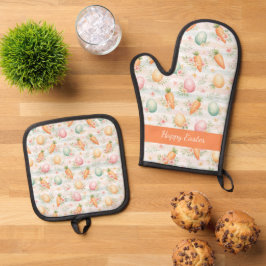 Set De Manoplas Huevos de Pascua y zanahorias patrón acuarela 