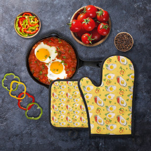 Set De Manoplas Huevos fritos con pimientos amarillos