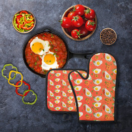 Set De Manoplas Huevos fritos con pimientos rojos naranja