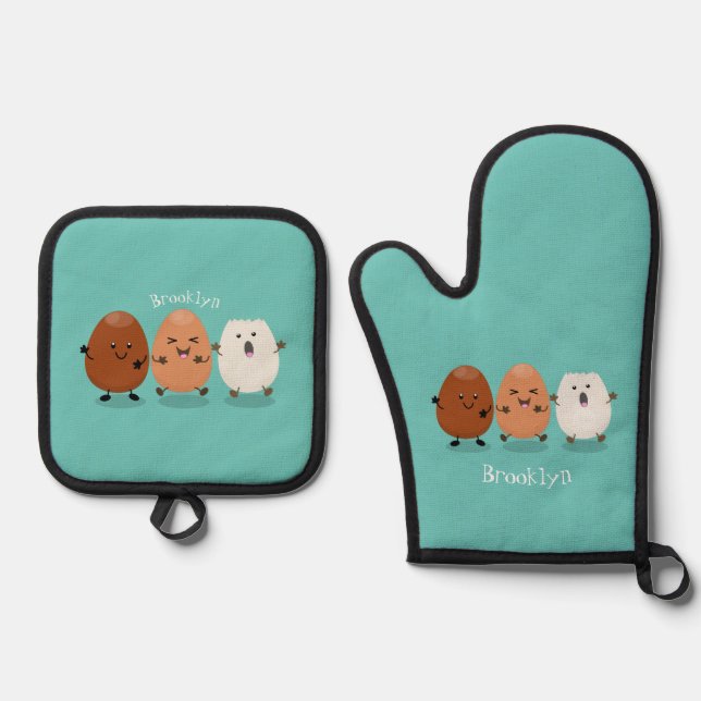 Set De Manoplas Huevos kawaii lindo ilustracion personalizado dive (Anverso)