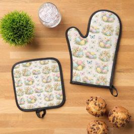 Set De Manoplas Huevos y conejos de Pascua en pastel Flores y mari