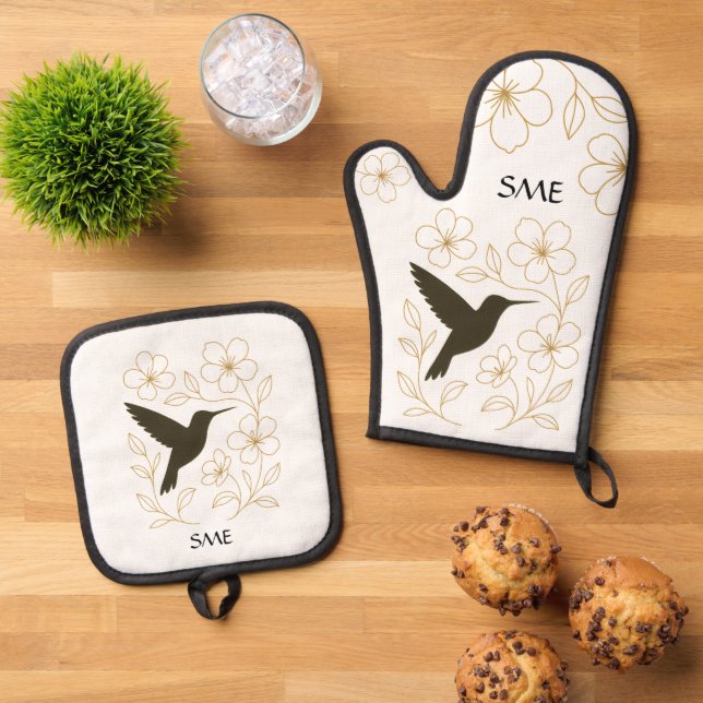 Set De Manoplas Hummingbird Botanical Personalized Kitchen (De arriba hacia abajo)