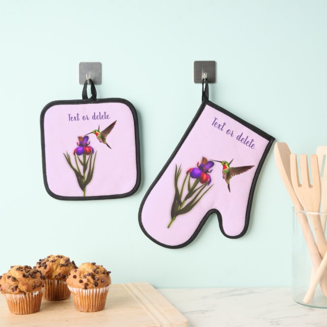 Set De Manoplas Hummingbird Y Iris Flower Personalizadas (Insitu (colgante))