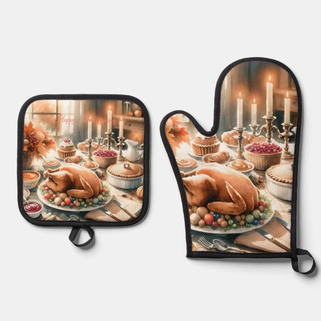 Set De Manoplas Ilustracion de Acción de Gracias de Acuarela (Anverso)