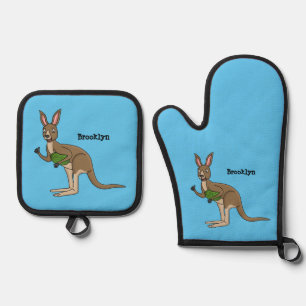 Set De Manoplas Ilustracion de canguro australiano bastante feliz