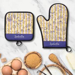 Set De Manoplas Ilustración de comida italiana caprichosa con raya