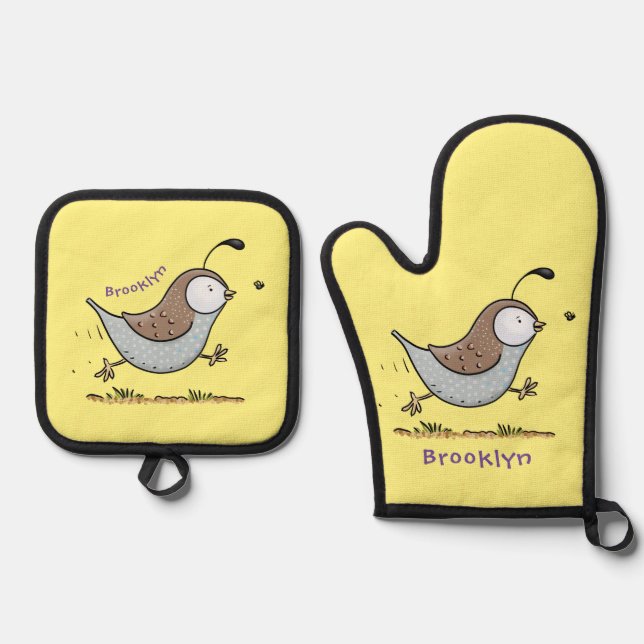 Set De Manoplas Ilustracion de personalizado de codorniz de califo (Anverso)