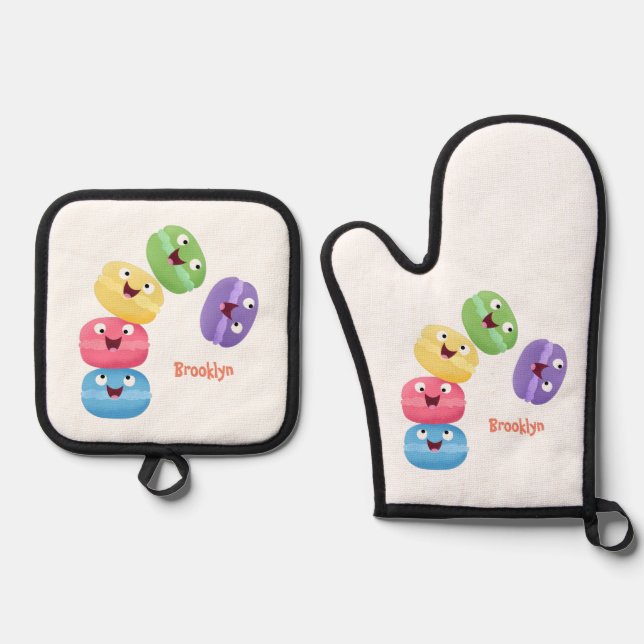 Set De Manoplas Ilustracion de personalizado de macarons graciosos (Anverso)