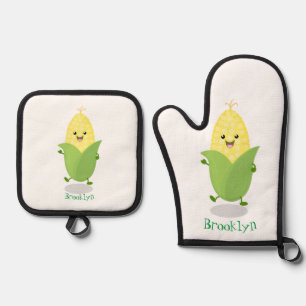 Set De Manoplas Ilustracion de personalizado de maíz feliz