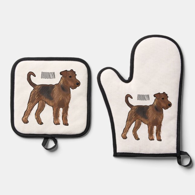 Set De Manoplas Ilustracion de personalizado de perro Airedale ter (Anverso)
