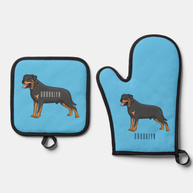 Set De Manoplas Ilustracion de personalizado de perro de Rottweile (Anverso)