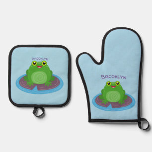 Set De Manoplas Ilustracion de personalizado de rana verde alegre