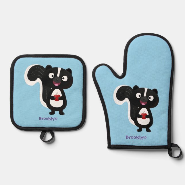 Set De Manoplas Ilustracion de personalizado de zorrillo alegre (Anverso)