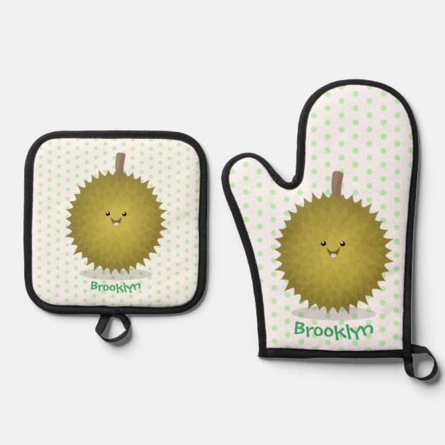 Set De Manoplas Ilustracion feliz personalizado duriano (Anverso)