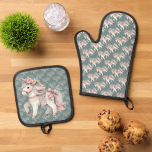 Set De Manoplas Ilustracion Floral Pastel Horse Fantasy
