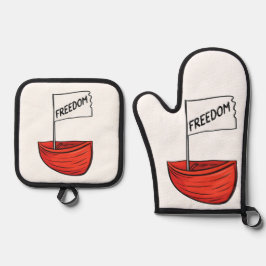 Set De Manoplas Ilustracion Nautical Freedom Boat