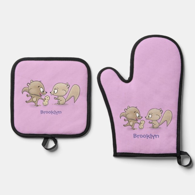 Set De Manoplas Ilustracion personalizado de ardillas graciosas (Anverso)