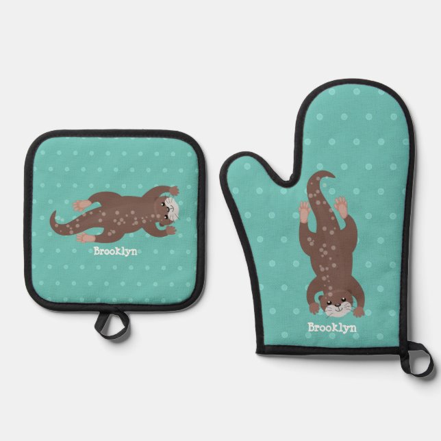 Set De Manoplas Ilustracion personalizado de buceo con nutria (Anverso)