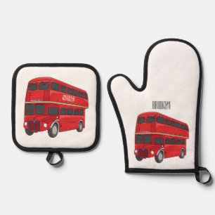 Set De Manoplas Ilustracion personalizado de bus de dos pisos