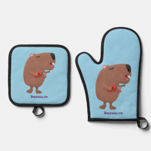 Set De Manoplas Ilustracion personalizado de capybara ukulele cant