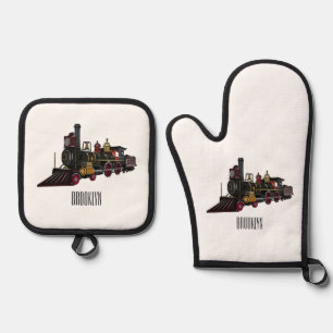 Set De Manoplas Ilustracion personalizado de locomotora de vapor