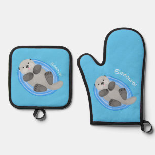 Set De Manoplas Ilustracion personalizado de nutria marina feliz