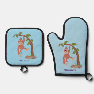 Set De Manoplas Ilustracion personalizado de orangután bebé feliz