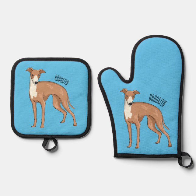 Set De Manoplas Ilustracion personalizado de perro de Greyhound (Anverso)