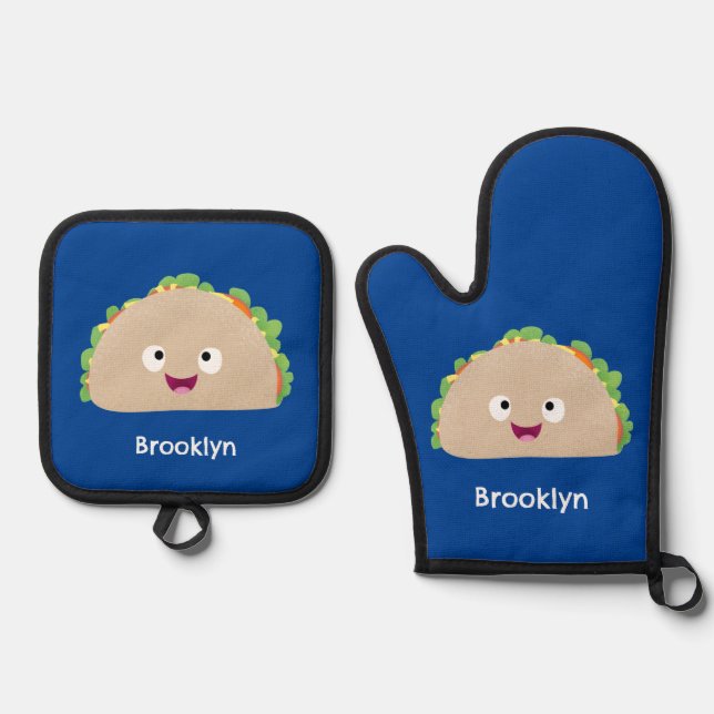 Set De Manoplas Ilustracion personalizado de taco alegre sonriente (Anverso)
