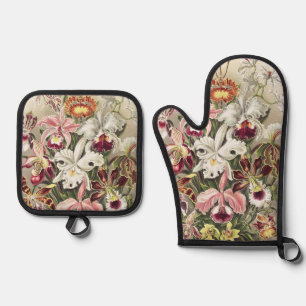 Set De Manoplas Impresión botánica vintage de orquídea de Ernst Ha