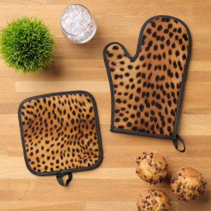 Set De Manoplas Impresión de animales con queso marrón y negro