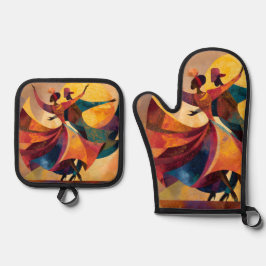 Set De Manoplas Impresión de arte de pareja africana bailando