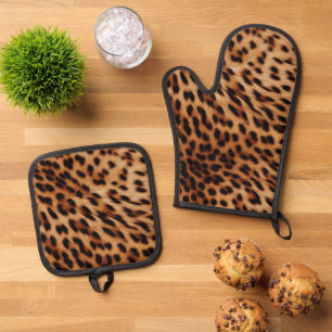 Set De Manoplas Impresión de leopardo de color marrón crema