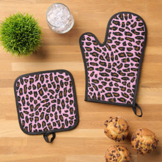 Set De Manoplas Impresión de leopardo rosa